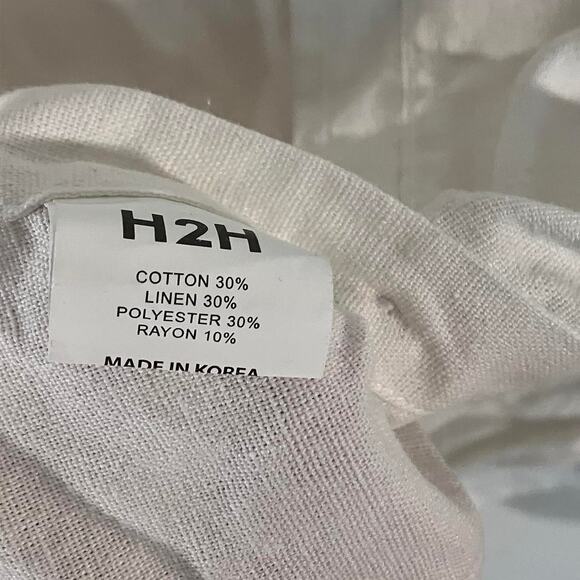 H2H White Linen Blend Button Up Pocket Casual Shirt - Picture 3 of 6